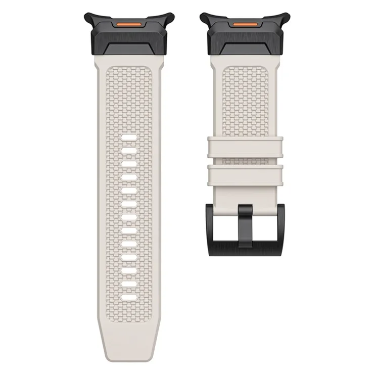 For Samsung Galaxy Watch Ultra 47mm Sport Band Rubber Breathable Watch Strap - Starlight / Black Connector