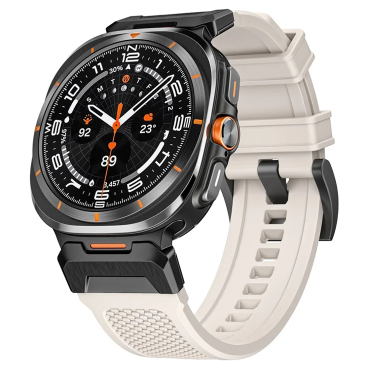 For Samsung Galaxy Watch Ultra 47mm Sport Band Rubber Breathable Watch Strap - Starlight / Black Connector