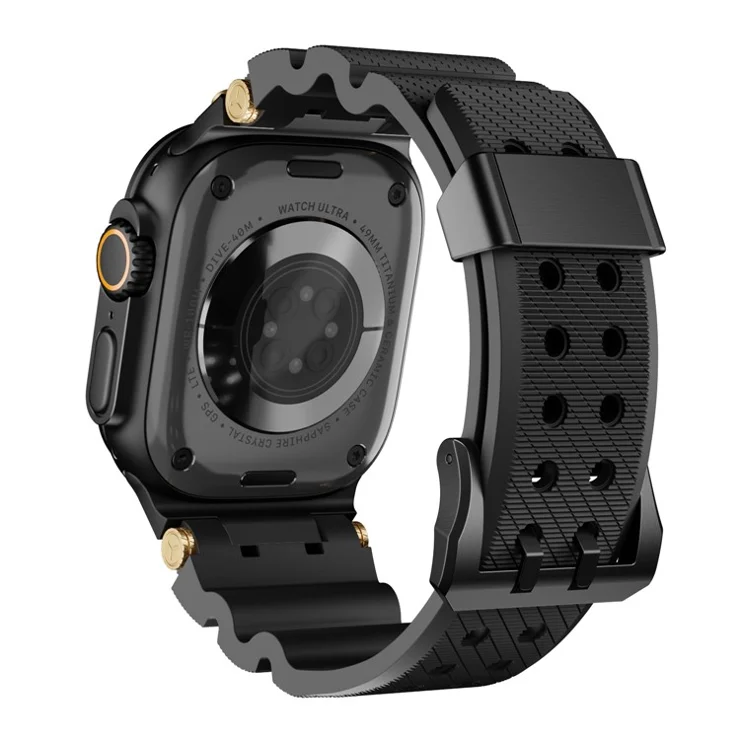 Silicone Strap for Apple Watch Series 10 46mm / Ultra 2 Ultra 49mm / 9 8 7 45mm / SE (2023) SE (2022) SE 6 5 4 44mm / 3 2 1 42mm with Black Buckle - Black