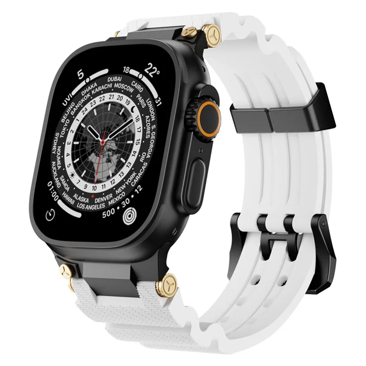 Silicone Strap for Apple Watch Series 10 46mm / Ultra 2 Ultra 49mm / 9 8 7 45mm / SE (2023) SE (2022) SE 6 5 4 44mm / 3 2 1 42mm with Black Buckle - White