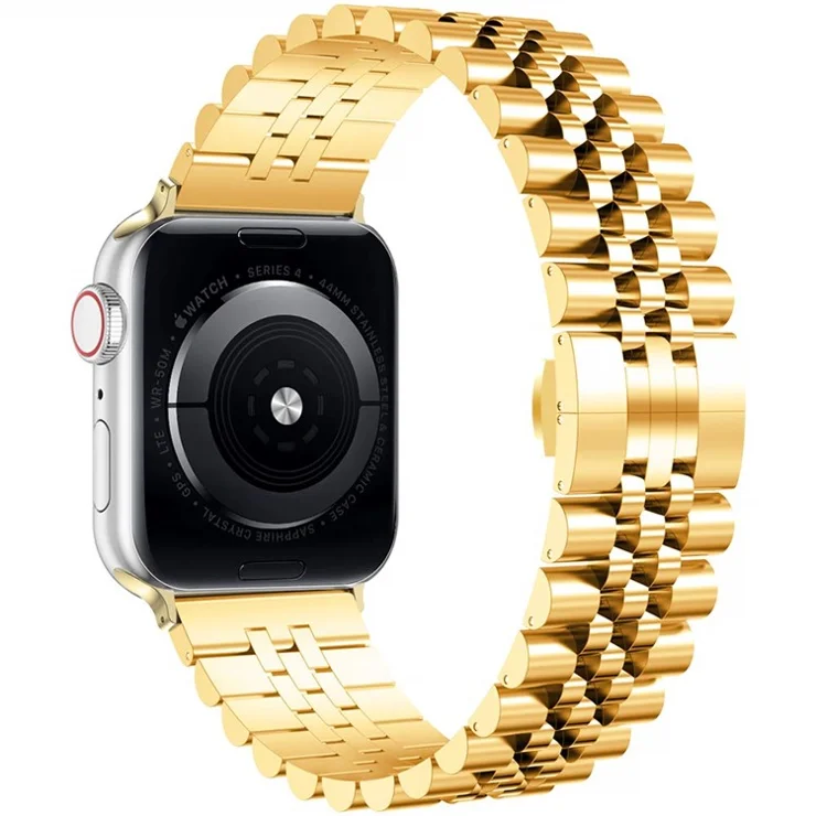 New Style Stainless Steel Watch Strap for Apple Watch Ultra 49mm / Ultra 2 49mm / Series 9 45mm / SE (2023) 44mm / Series 8 / 7 45mm 6 / 5 / 4 / SE / SE (2022) 44m, Series 3 / 2 / 1 42mm - Gold