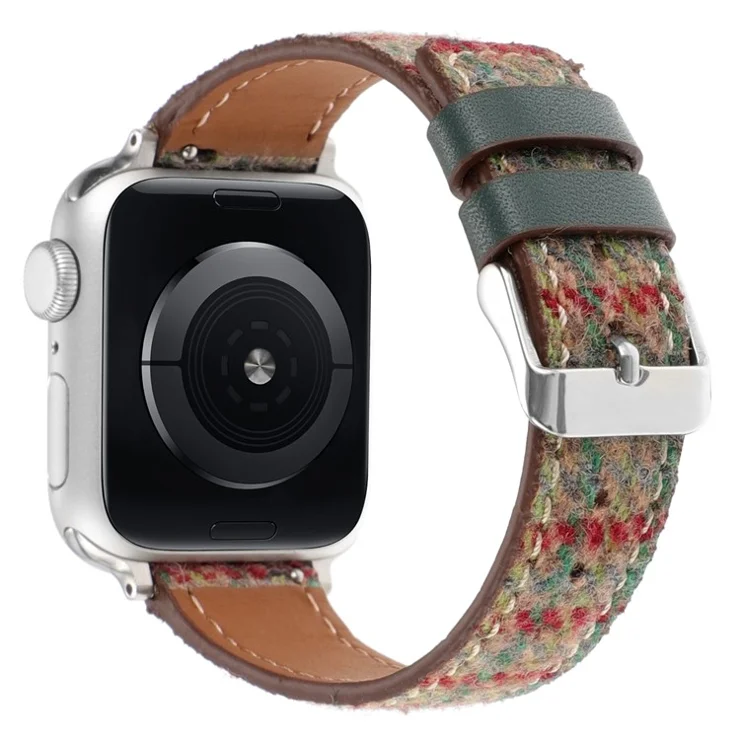 Watch Strap For Apple Watch Series 10 Ultra 2 Ultra 9 8 7 SE 6 5 4 3 2 1 46mm 49mm 45mm 44mm 42mm Grid Leather Wool Watchband - Red Green
