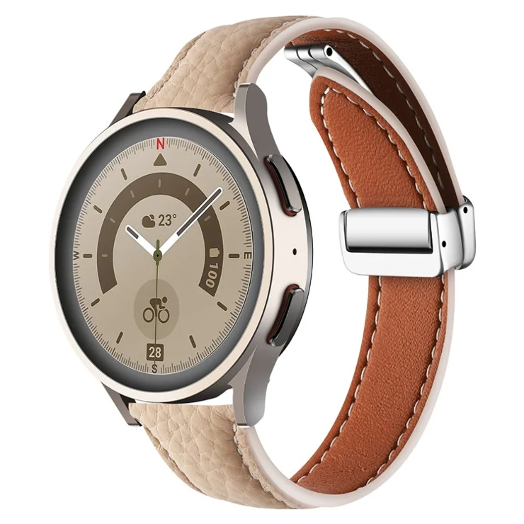 For Samsung Galaxy Watch6 / Watch6 Classic Leather Band 20mm Litchi Texture Strap with Folding Buckle - Apricot