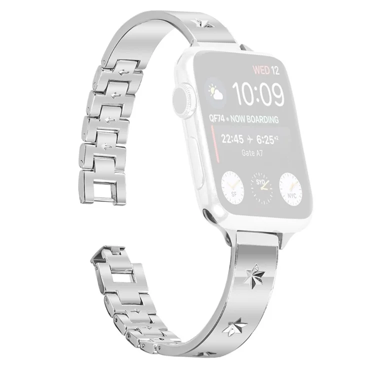 Replacement Strap for Apple Watch Series 10 42mm / 9 8 7 41mm / SE (2023) SE (2022) SE 6 5 4 40mm / 3 2 1 38mm Metal Watch Band Snowflake Pattern, Silver