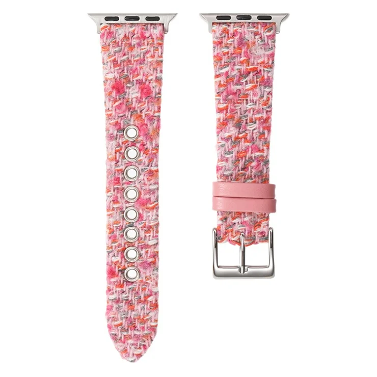 Genuine Cow Leather + Wool Strap for Apple Watch Series 10 9 8 7 SE 6 5 4 3 2 1 42mm 41mm 40mm 38mm Winter Watchband - Pink