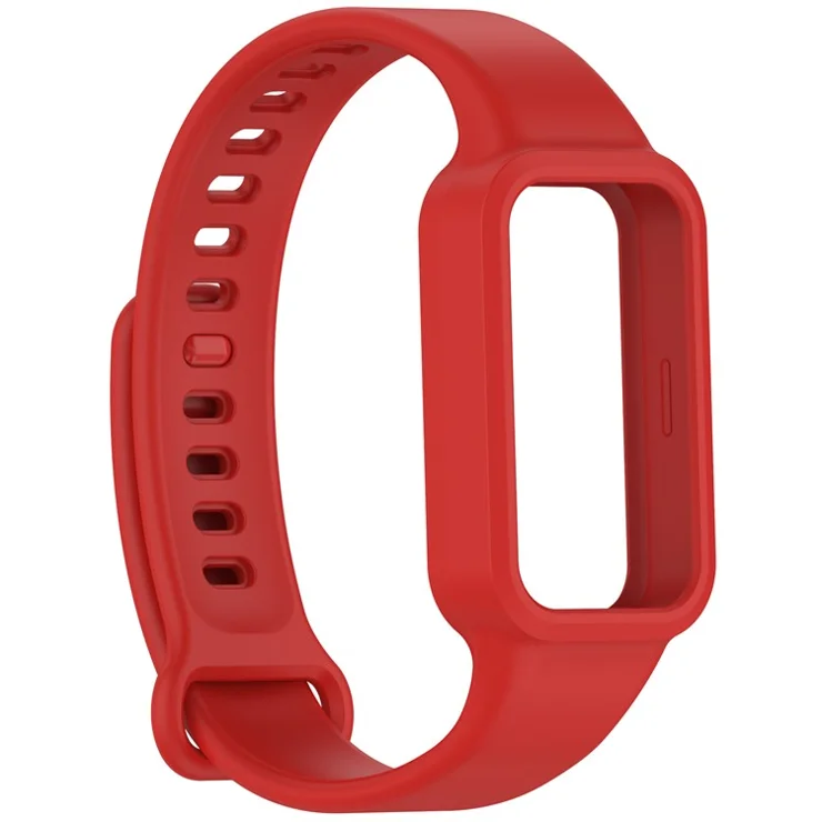 For Xiaomi Smart Band 9 Active / Redmi Band 3 Watch Band Soft Silicone Strap with Watch Case - Red
