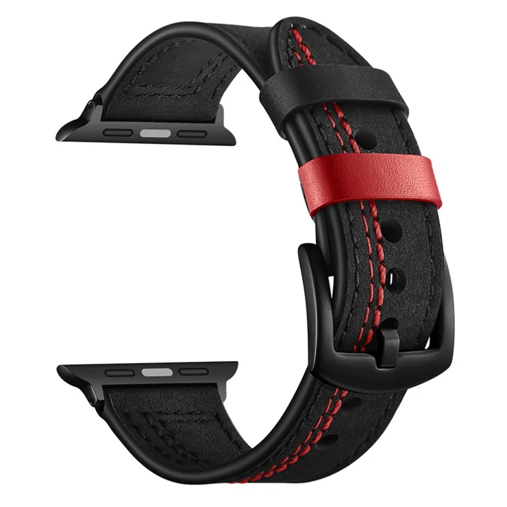 Bulk Purchasing Genuine Cow Leather Strap for Apple Watch Series 10 Ultra 9 8 7 SE 6 5 4 3 2 1 46mm 49mm 45mm 44mm 42mm Stitching Line - Black