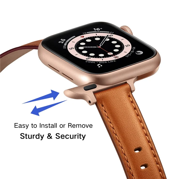 Bulk Purchasing Genuine Cow Leather Slim Watch Strap for Apple Watch Series 10 9 8 7 SE 6 5 4 3 2 1 42mm 41mm 40mm 38mm - Brown+Rose Gold Buckle