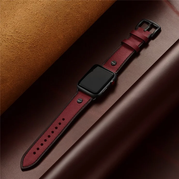 Bulk Purchasing Watchband For Apple Watch Series 10 9 8 7 SE 6 5 4 3 2 1 42mm 41mm 40mm 38mm Leather Strap Rivet Decor - Red