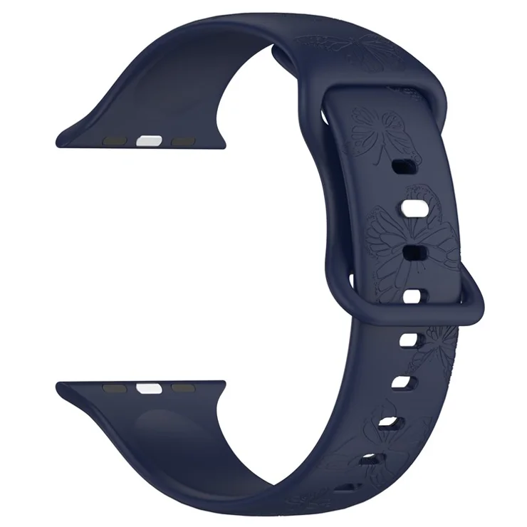 KALEBOL Butterfly Imprint Watch Strap for Apple Watch Series 10 9 8 7 SE 6 5 4 3 2 1 42mm 41mm 40mm 38mm Silicone Wrist Band - Dark Blue