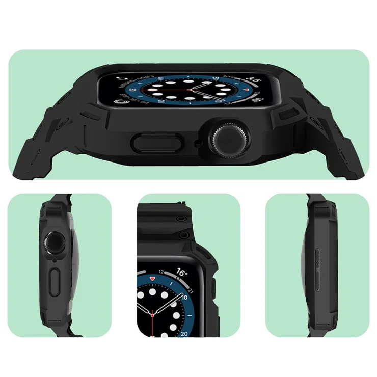 For Apple Watch Series 10 46mm Strap Soft TPU Watch Band with Integrated Watch Case - Black