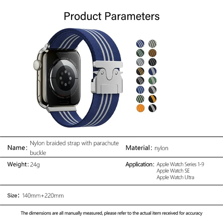 KALEBOL Nylon Watch Band for Apple Watch Series 10 9 8 7 SE 6 5 4 3 2 1 42mm 41mm 40mm 38mm Parachute Buckle Strap - Black+White / Single Stripe