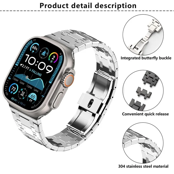KALEBOL Stainless Steel Watch Band for Apple Watch Series 10 9 8 7 SE 6 5 4 3 2 1 42mm 41mm 40mm 38mm Metal Wrist Strap - Black