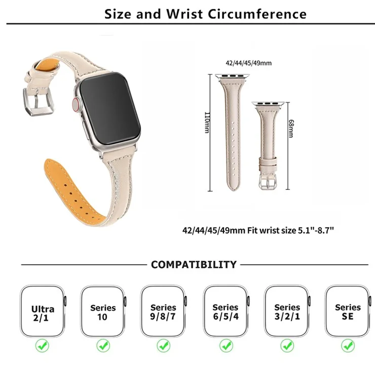 KALEBOL Genuine Cow Leather Band for Apple Watch Series 10 Ultra 9 8 7 SE 6 5 4 3 2 1 46mm 49mm 45mm 44mm 42mm Women Watch Strap - Black
