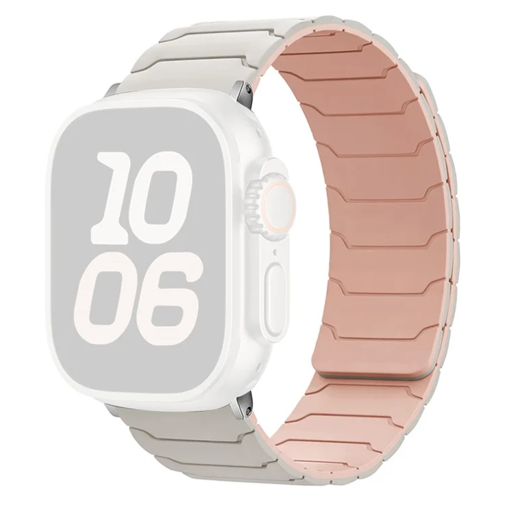 KALEBOL Silicone Magnetic Watch Band for Apple Watch Series 10 9 8 7 SE 6 5 4 3 2 1 42mm 41mm 40mm 38mm Armor Warrior Strap - Starlight + Pink