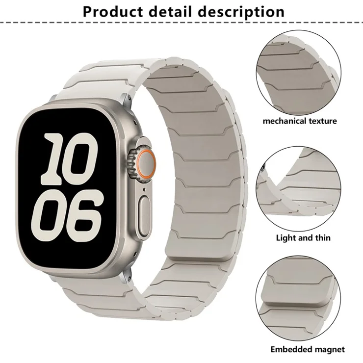 KALEBOL Silicone Magnetic Watch Band for Apple Watch Series 10 9 8 7 SE 6 5 4 3 2 1 42mm 41mm 40mm 38mm Armor Warrior Strap - Starlight