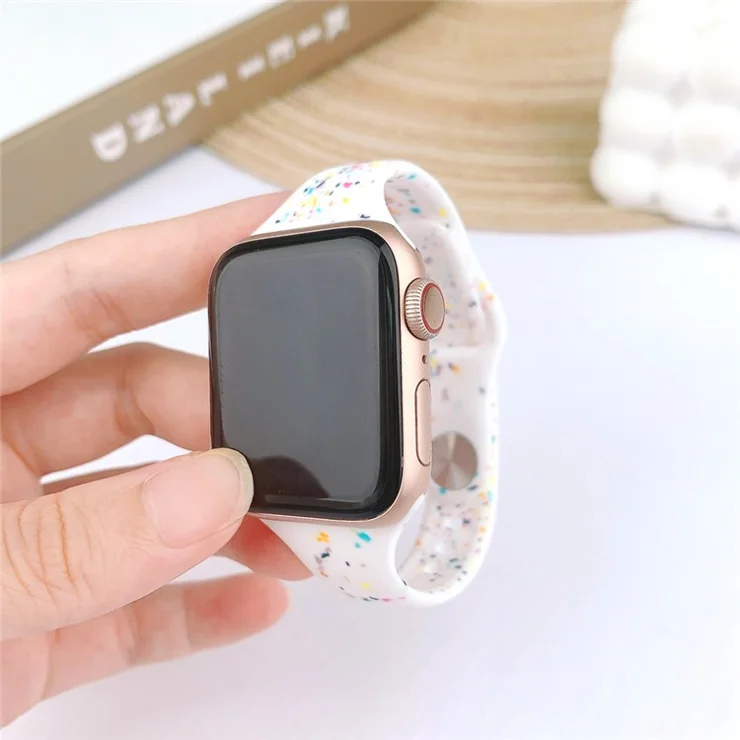KALEBOL Silicone Watch Strap for Apple Watch Series 10 Ultra 9 8 7 SE 6 5 4 3 2 1 46mm 49mm 45mm 44mm 42mm Colorful Flakes Band - White