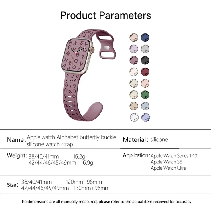 KALEBOL Silicone Band for Apple Watch Series 10 9 8 7 SE 6 5 4 3 2 1 42mm 41mm 40mm 38mm Alphabet Pattern Watch Strap - Wine Red