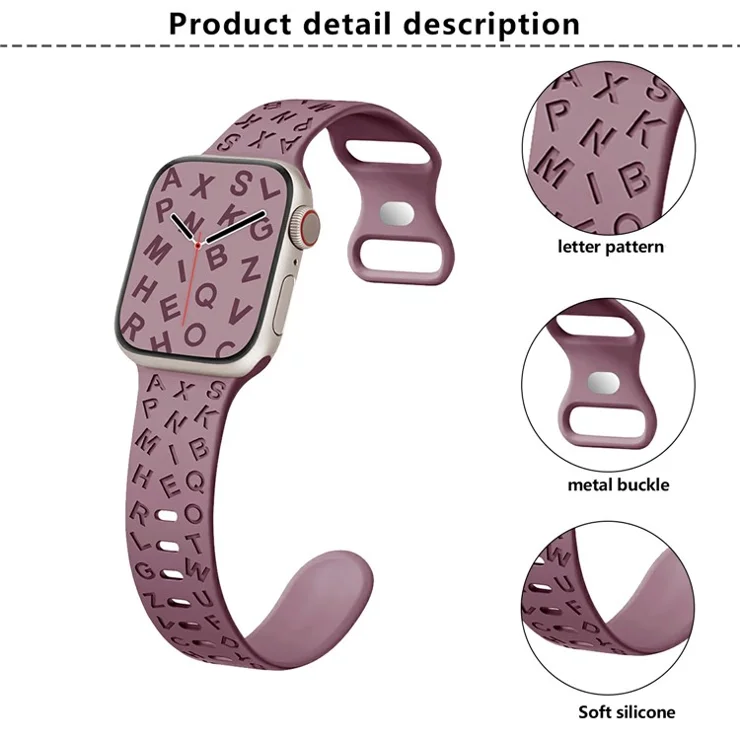 KALEBOL Silicone Band for Apple Watch Series 10 Ultra 9 8 7 SE 6 5 4 3 2 1 46mm 49mm 45mm 44mm 42mm Alphabet Pattern Watch Strap - Antique White