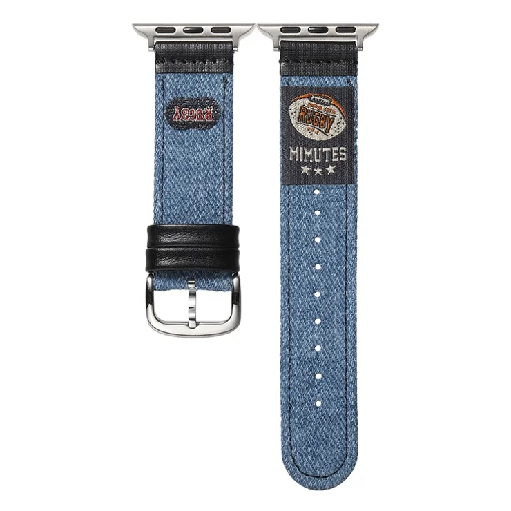 Denim Watch Band for Apple Watch Series 10 Ultra 9 8 7 SE 6 5 4 3 2 1 46mm 49mm 45mm 44mm 42mm Retro Replacement Strap - American Football / Light Blue