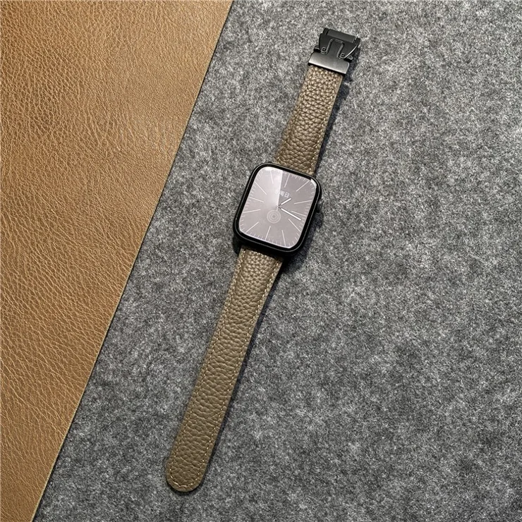 Genuine Cow Leather Strap for Apple Watch Series 10 Ultra 9 8 7 SE 6 5 4 3 2 1 46mm 49mm 45mm 44mm 42mm Magnetic Buckle Watch Band - Grey
