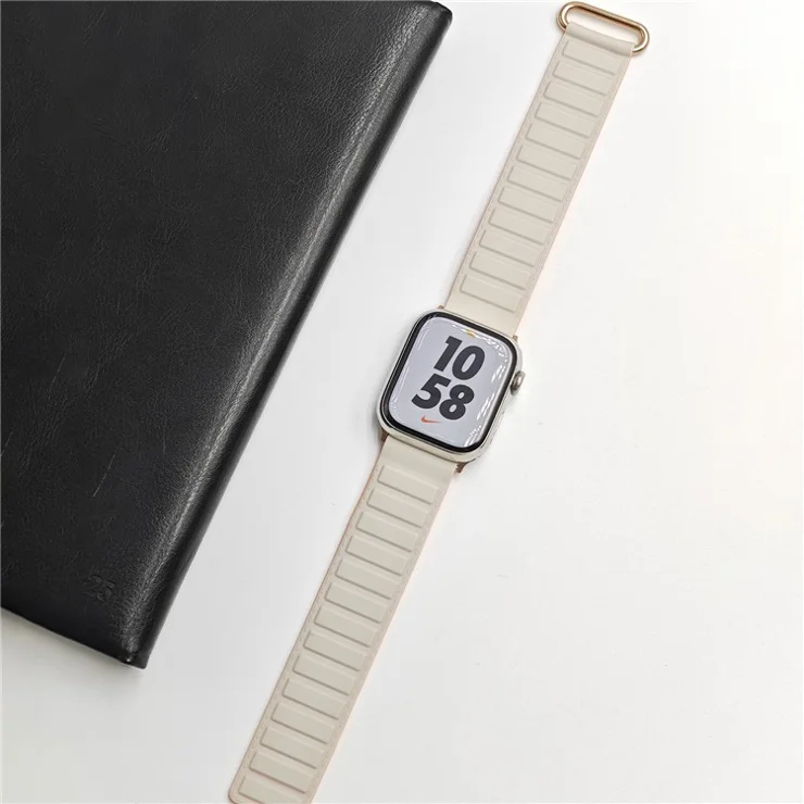 Silicone Strap for Apple Watch Series 10 Ultra 9 8 7 SE 6 5 4 3 2 1 46mm 49mm 45mm 44mm 42mm Magnetic Buckle Watch Band - Starlight+Orange