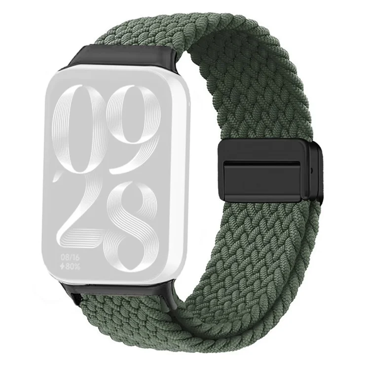 Watch Strap For Xiaomi Smart Band 9 Pro / Band 8 Pro / Redmi Watch 5 / Watch 4 Magnetic Stretchy Nylon Woven Band - Olive Green + Black Buckle