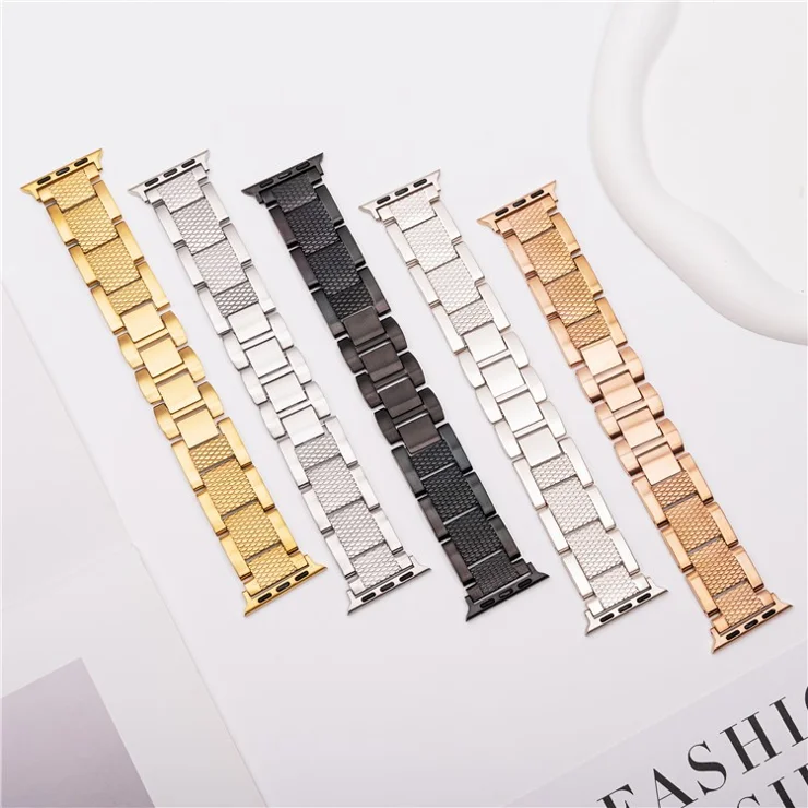 3-Bead Watch Strap for Apple Watch Series 10 9 8 7 SE 6 5 4 3 2 1 42mm 41mm 40mm 38mm Stainless Steel Wrist Band - Black