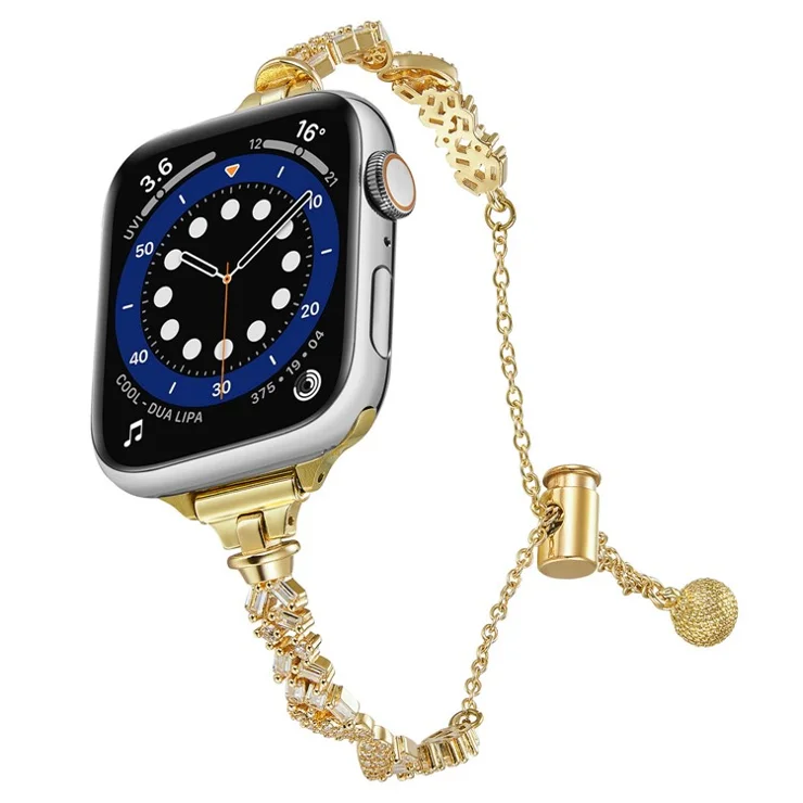 KALEBOL Rhinestone Watch Band for Apple Watch Series 10 9 8 7 SE 6 5 4 3 2 1 42mm 41mm 40mm 38mm Angel Wings Zinc Alloy Strap - Gold