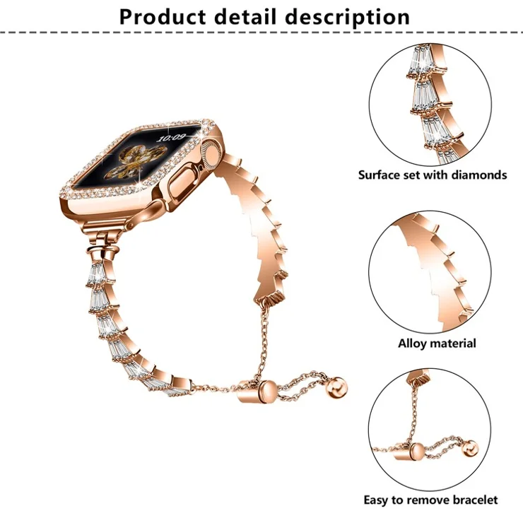 KALEBOL Crown Diamond Metal Band for Apple Watch Series 10 9 8 7 SE 6 5 4 3 2 1 42mm 41mm 40mm 38mm Zinc Alloy Watch Strap - Black
