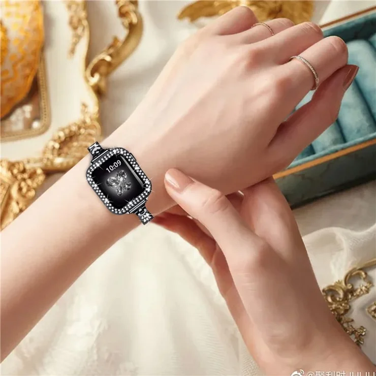 KALEBOL Crown Diamond Metal Band for Apple Watch Series 10 Ultra 9 8 7 SE 6 5 4 3 2 1 46mm 49mm 45mm 44mm 42mm Zinc Alloy Watch Strap - Black