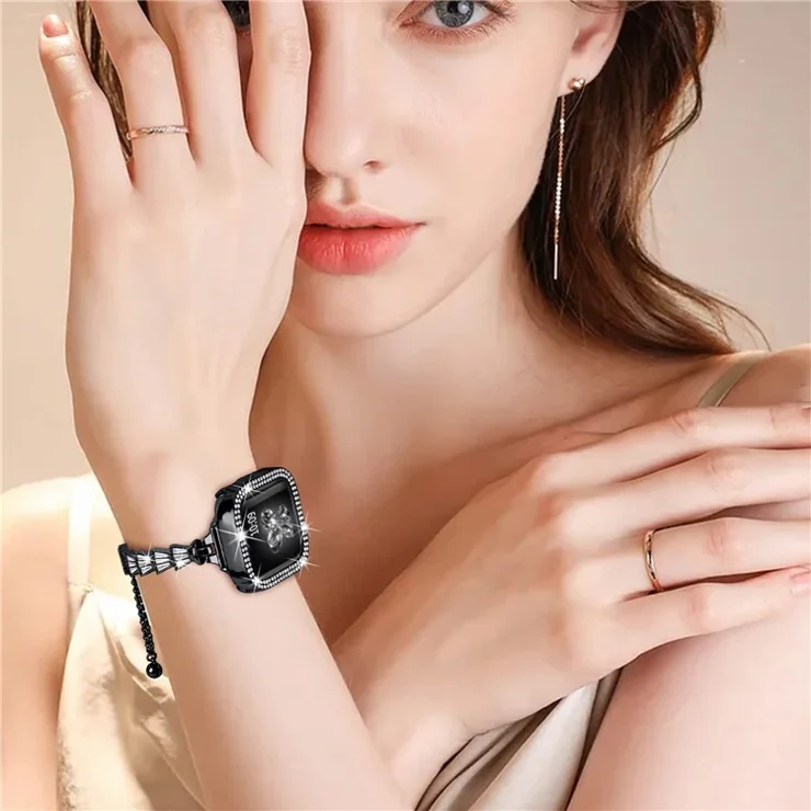 KALEBOL Crown Diamond Metal Band for Apple Watch Series 10 Ultra 9 8 7 SE 6 5 4 3 2 1 46mm 49mm 45mm 44mm 42mm Zinc Alloy Watch Strap - Black
