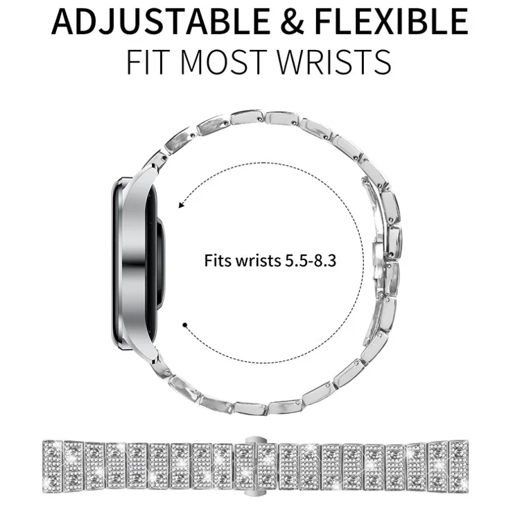 For Huawei Watch GT 2e Watch Band Alloy Metal Rhinestones Decor Strap with Butterfly Clasp - Silver