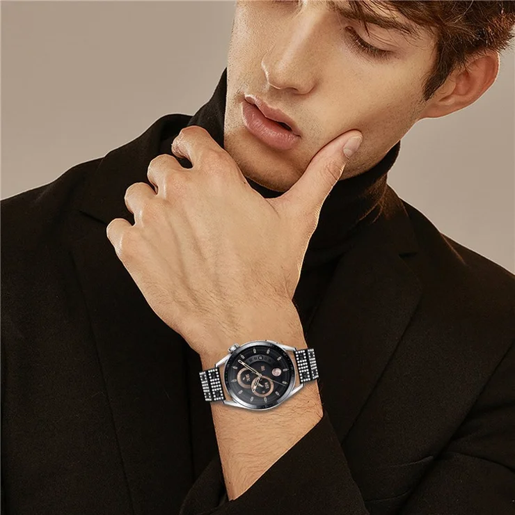 For Huami Amazfit Stratos 3 Watch Band Alloy Metal Rhinestones Decor Strap with Butterfly Clasp - Black
