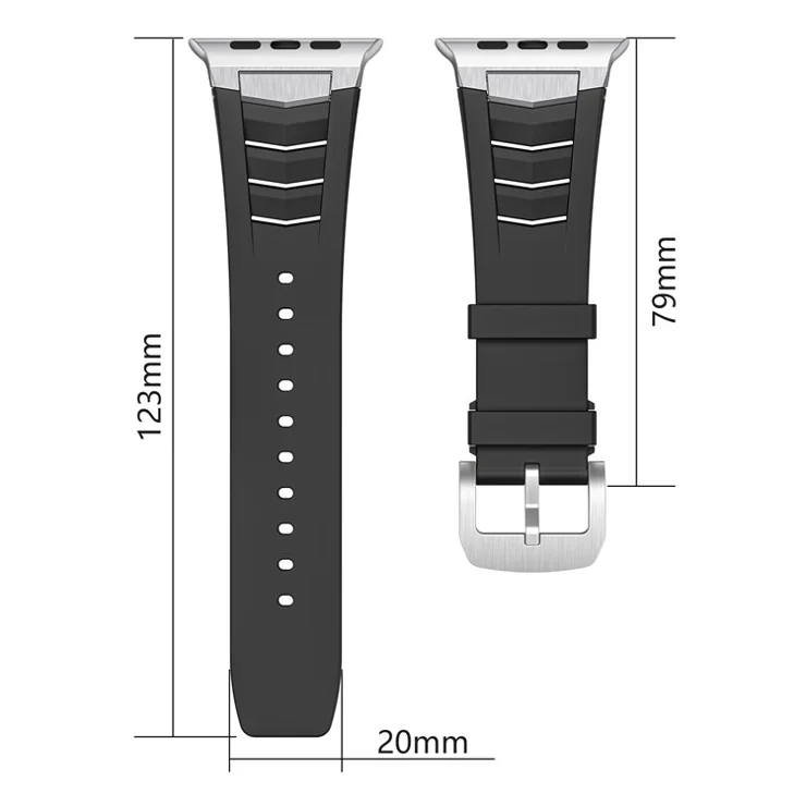 Fluorubber Watch Strap for Apple Watch Series 10 Ultra 9 8 7 SE 6 5 4 3 2 1 46mm 49mm 45mm 44mm 42mm Stainless Steel Buckle Band - Black