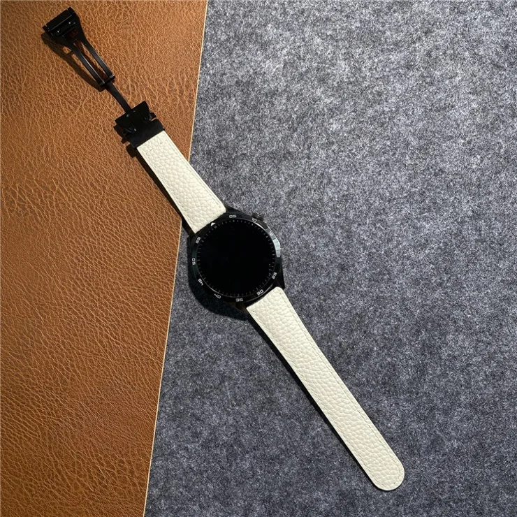 20mm Universal Genuine Cow Leather Strap Litchi Texture Magnetic Buckle Watch Band - Apricot