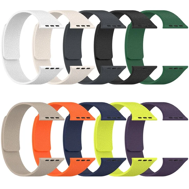 Watch Band for Apple Watch Series 10 Ultra 9 8 7 SE 6 5 4 3 2 1 46mm 49mm 45mm 44mm 42mm Litchi Texture Silicone Magnetic Strap - White