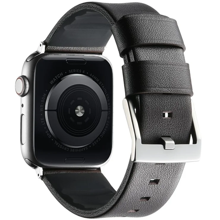 Watch Strap for Apple Watch Series 10 Ultra 9 8 7 SE 6 5 4 3 2 1 46mm 49mm 45mm 44mm 42mm Genuine Cow Leather Silicone Band - Coffee / Silver Buckle