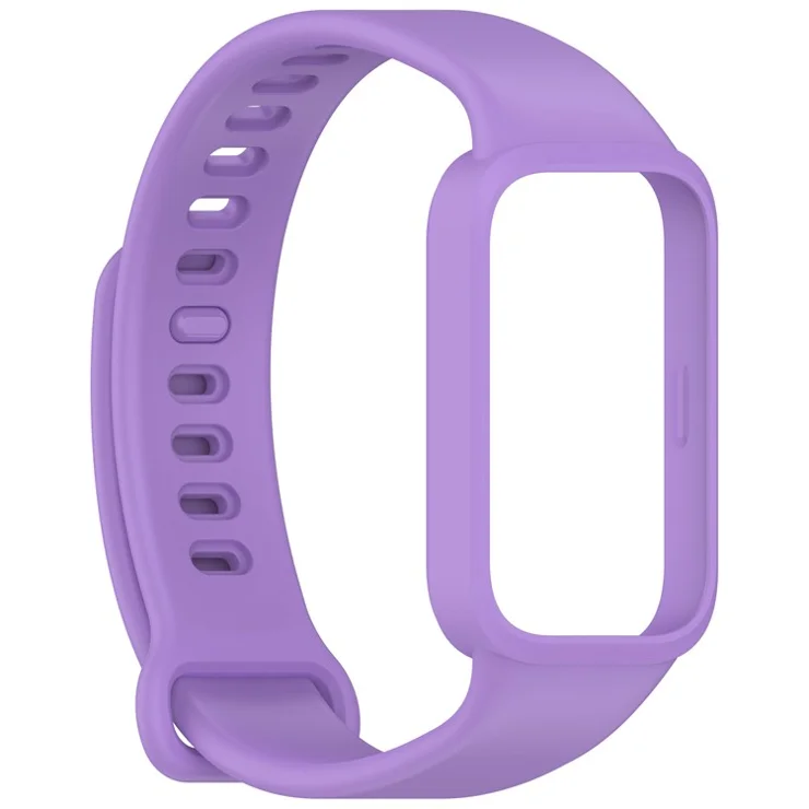 Silicone Band with Case for Xiaomi Smart Band 9 Active / Redmi Band 3 Smartwatch Replacement Strap - Purple