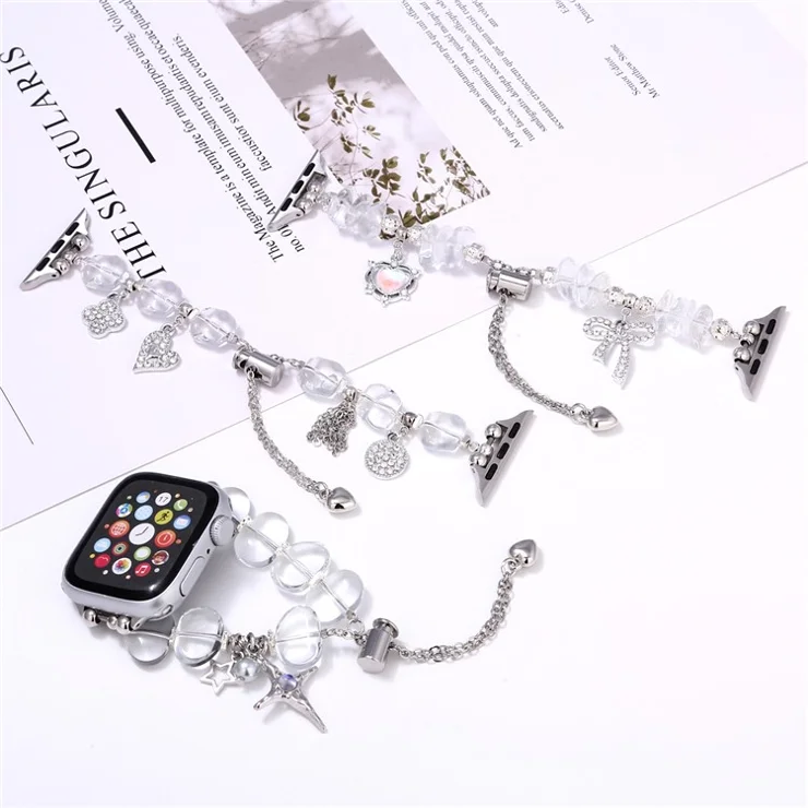 Replacement Strap for Apple Watch Series 10 Ultra 9 8 7 SE 6 5 4 3 2 1 46mm 49mm 45mm 44mm 42mm Clear Pendant Decor Watch Band - Style A