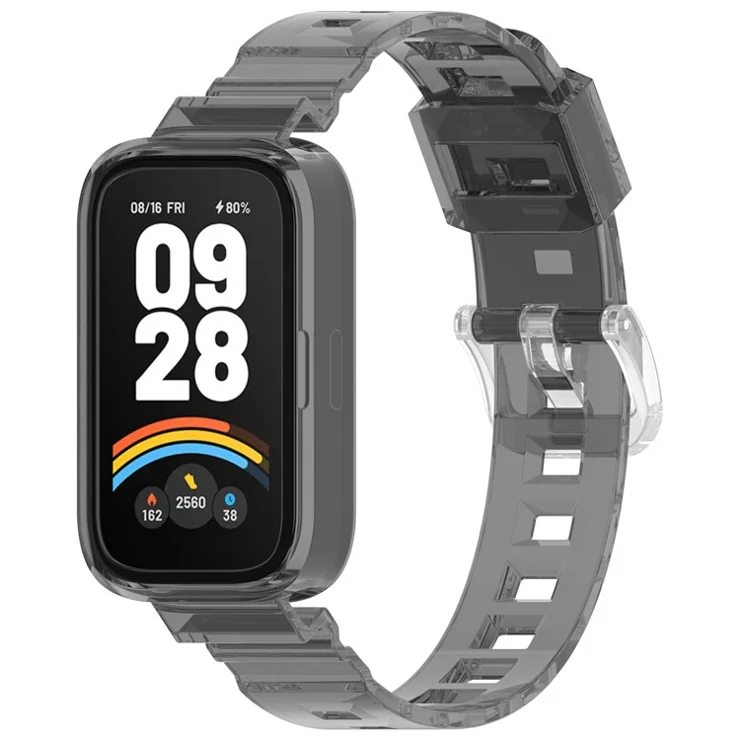 For Xiaomi Redmi Band 3 / Smart Band 9 Active Transparent Color Changing TPU Watch Band Integrated with Case - Black