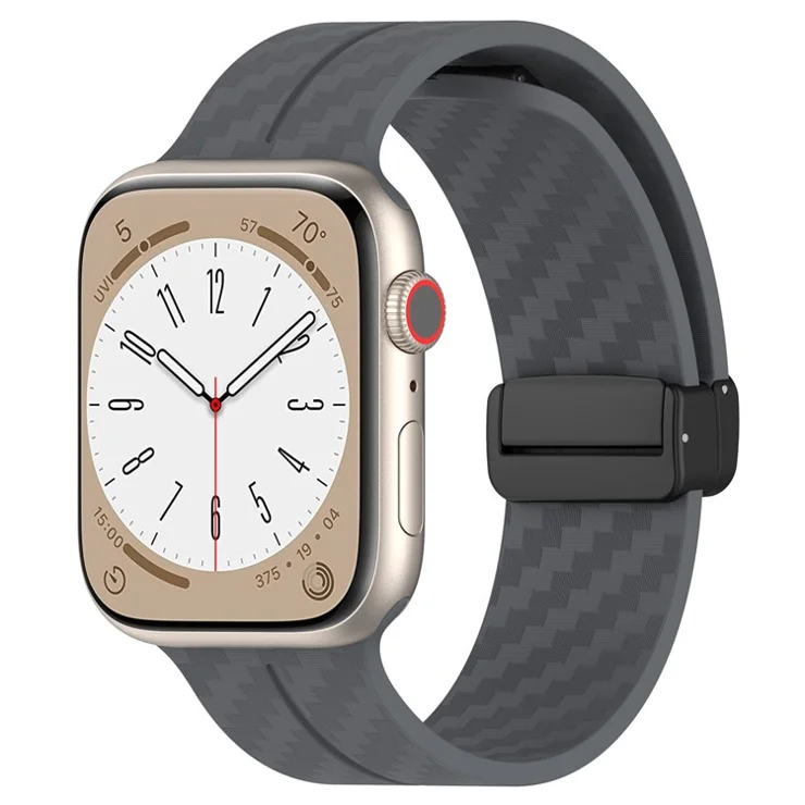 KALEBOL Magnetic Silicone Strap for Apple Watch Series 10 Ultra 9 8 7 SE 6 5 4 3 2 1 46mm 49mm 45mm 44mm 42mm Carbon Fiber Band - Grey