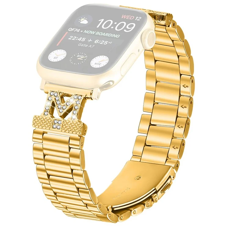 Watch Strap for Apple Watch Series 10 9 8 7 SE 6 5 4 3 2 1 42mm 41mm 40mm 38mm M-Type Stainless Steel Band - Gold