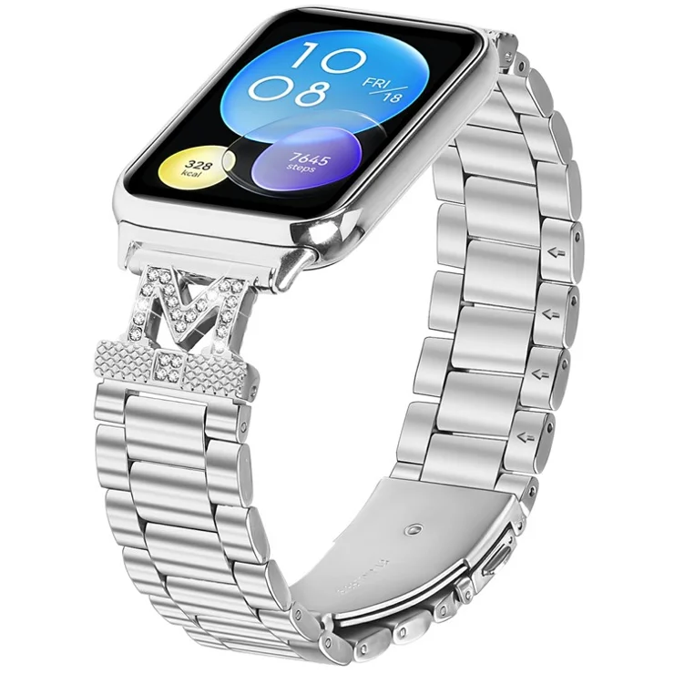 For Xiaomi Redmi Watch 4 Strap Rhinestones Decor 3-Bead Silver Stainless Steel Watch Band