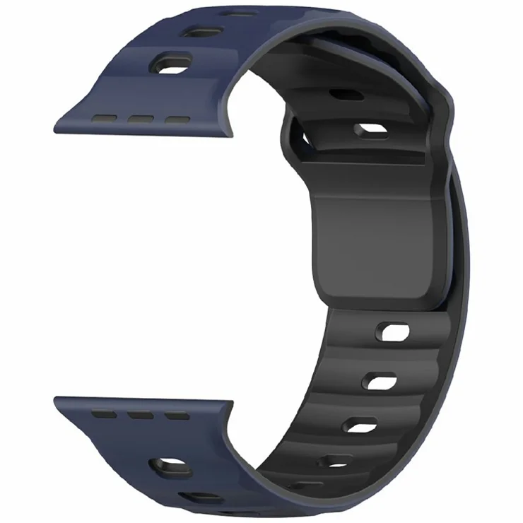 Watch Band for Apple Watch Series 10 Ultra 9 8 7 SE 6 5 4 3 2 1 46mm 49mm 45mm 44mm 42mm Dual Color Silicone Strap - Midnight Blue / Black