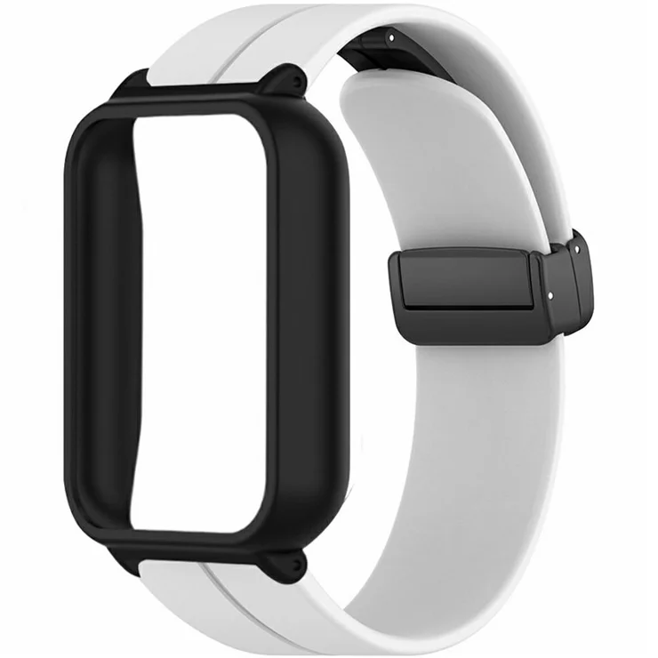For Xiaomi Smart Band 9 Pro Strap with Case 2 in 1 Silicone Watch Band Magnetic Folding Buckle - White