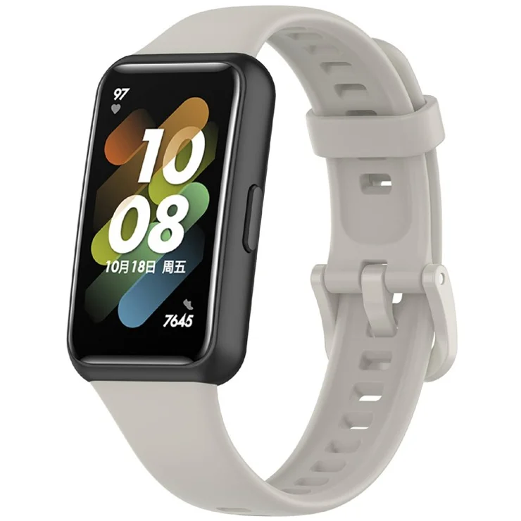 For Huawei Band 7 Silicone Watch Band Solid Color Replacement Strap - Grey