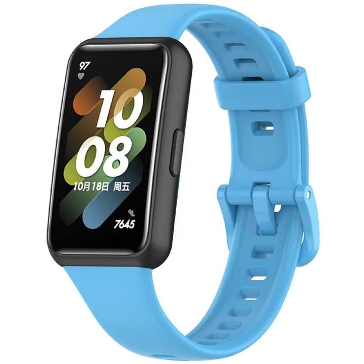 For Huawei Band 7 Silicone Watch Band Solid Color Replacement Strap - Sky Blue