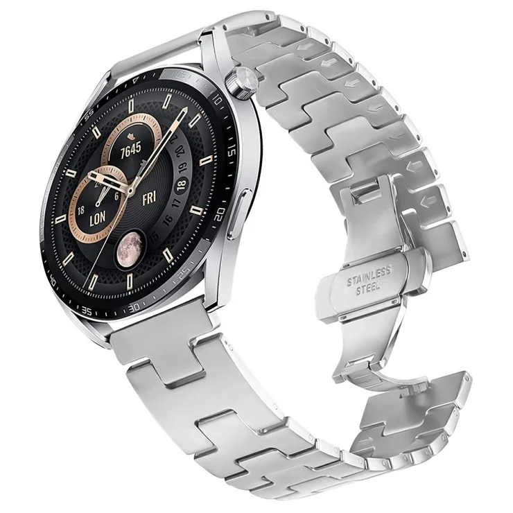 For Huawei Watch Ultimate Replacement Strap H-Type Butterfly Clasp Stainless Steel Watch Band Silver