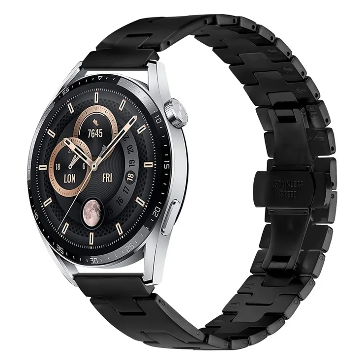 For Huawei Watch GT Runner Replacement Strap H Type Metal Watch Band - Black